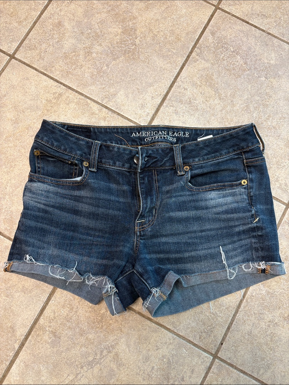 American Eagle Outfitters Distressed Dark Blue Denim Cutoff Shorts